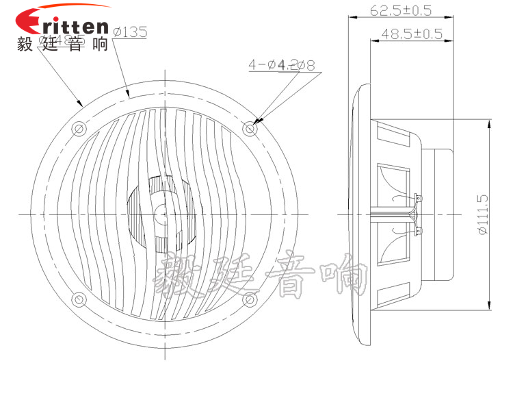 圆型5寸外磁PP盆15瓦20芯船用音响喇叭成品图-Model.png